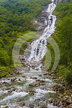 Beautiful Hjellefossen waterfall Utladalen Ã˜vre Å rdal Norway. Most beautiful landscapes